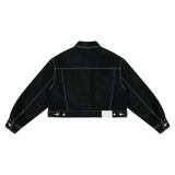 STITCH POINT DENIM CROP TRUCKER JACKET - BLACK (6692513546358)