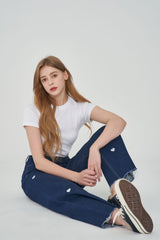 ワイドフィットハートシェープ刺繡ジーンズ/WIDE FIT HEART SHAPE EMBROIDERY JEAN [6887]