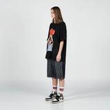 ベイビーフェイスハートボーイショートスリーブTシャツ ブラック