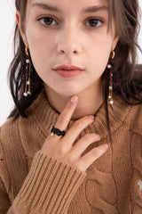 ニットウィズチェーンレイヤードリング/Black knit with chain layered ring