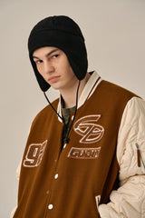 QUILTING POINT VARSITY JACKET - BROWN