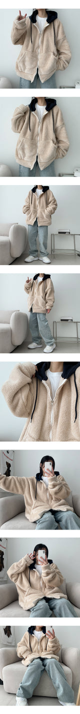 Cooman Color Coloring Wool Hooded Zip-Up