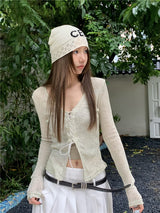 Oatmeal Long Sleeve Strap Top (with Inner)