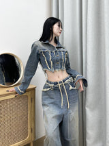 ジェンダメージクロップデニムジャケット/[High quality] 791. Jen damage crop denim jk