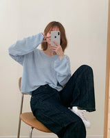 ルーズフィットVネック長袖ニット (5color)