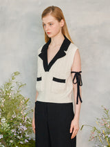 ダブルカラーケーブルニットベスト / Double collar Cable Knit Vest