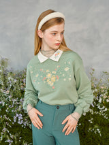 フラワーエンブロイダリーカラースウェットシャツ / Flower Embroidered Collar Sweatshirt