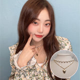  Heart Locket Layered Pearl Choker Necklace - Gold ver. (STAYC Seeun, Billlie Sheon Necklace)