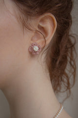 ビンテージニットフラワーピアス/Vintage knit flower earring (Indi pink)