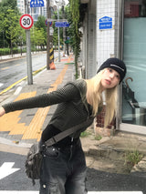 ストライプ2wayクロップフードジップアップ