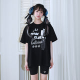 0 6 パンクバンドキャットTシャツ / 0 6 punk band cat t-shirt - BLACK