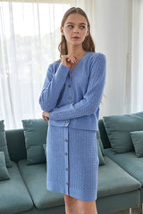 100% wool baby cable v neck cardigan&skirt_cornflower (6655905398902)
