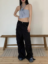 レッチアイレットナイロンポケットカーゴロングワイドパンツ/Retch Eyelet Nylon Pocket Cargo Long Wide Pants