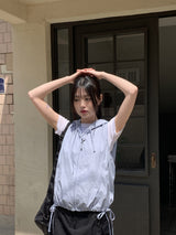 ストリングフードナイロンジップアップベスト/Lola String Hood Nylon Zip-up Vest
