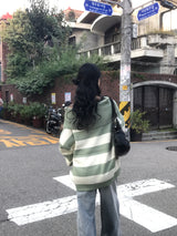 Off-shoulder Oversized Fit Stripe Knitwear