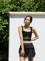 Shirring mesh top (Black) (6570448388214)