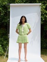 Tweed pleats skirt (Light green) (6570437345398)
